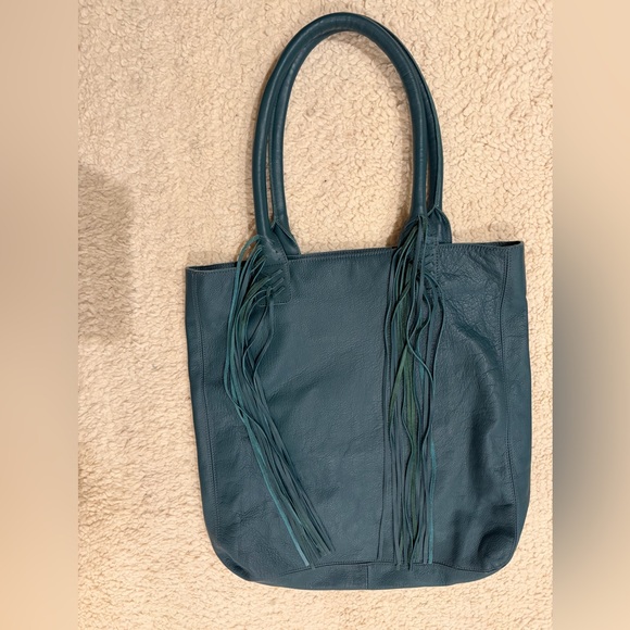 Classic Teal Fringe leather Tote Bag from Anthropologie - Picture 2 of 3